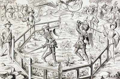 Two knights fight a duel, from 
